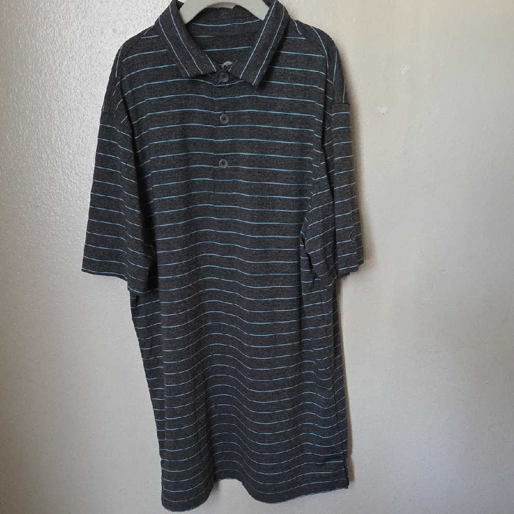 Champion Men's Polo Shirt - Dark Gray with Light Blue Stripes